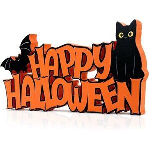 Halloween Table Decorations Happy Halloween Sign Black Cat Bat Tabletop
